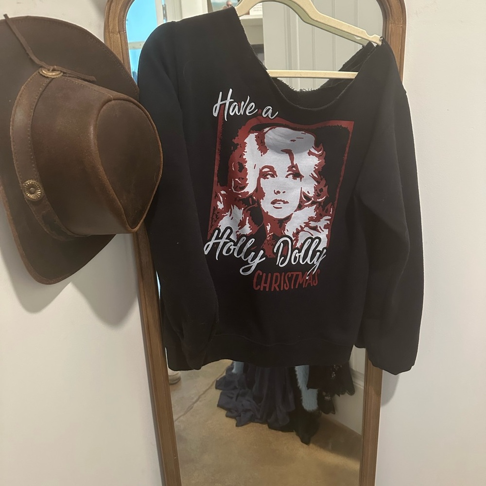 Black 'Have a Holly Dolly Christmas' Sweater off shoulder small
